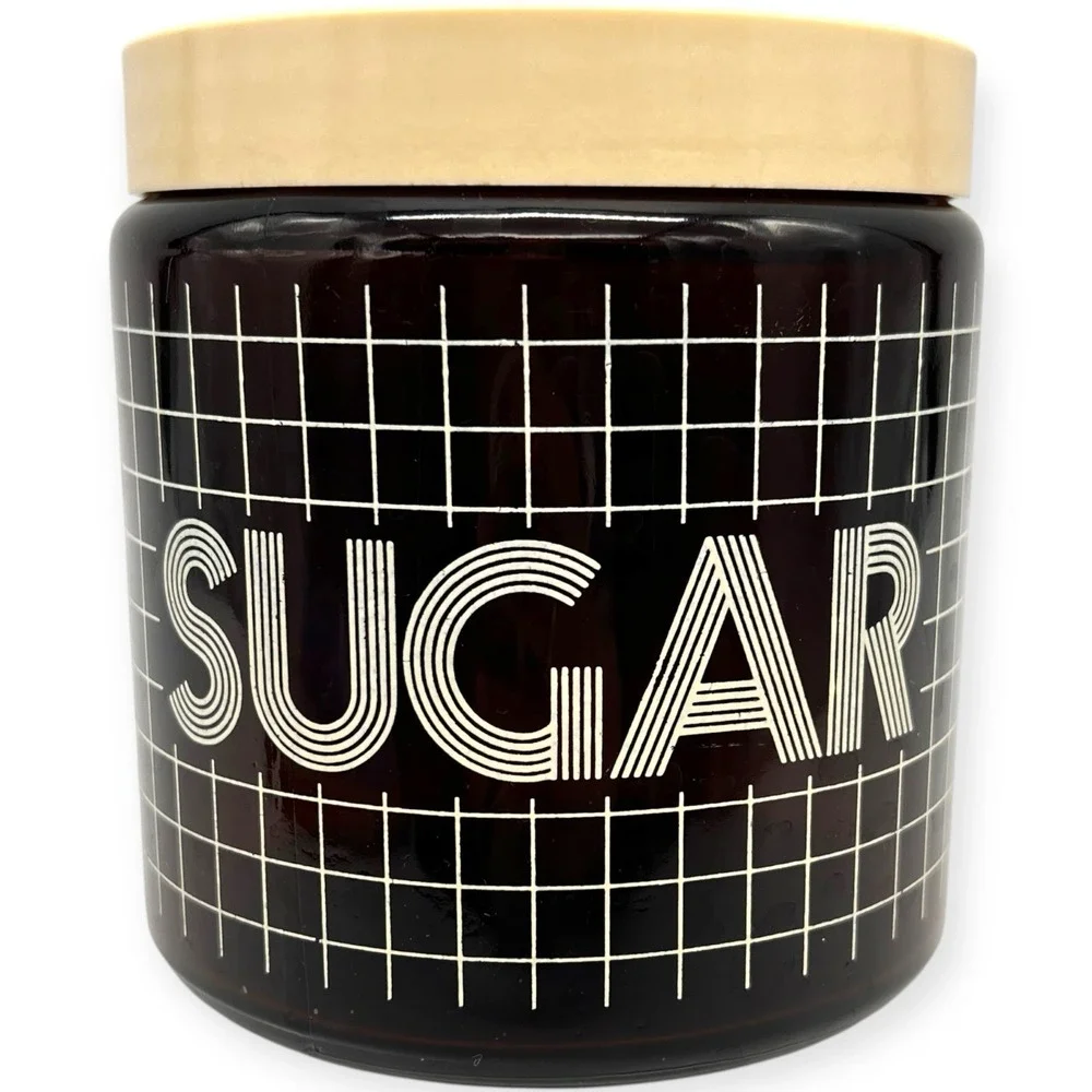 Vtg 1970s Grid Pattern Sugar CLP England Brown Glass Canister England UK Mod